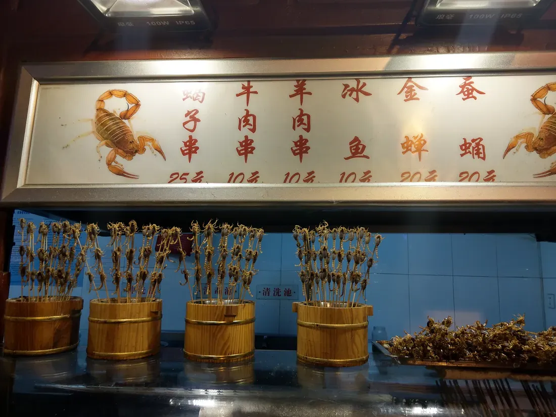 王府井小吃街的奇異小吃，那蠍子可是活的啊……
